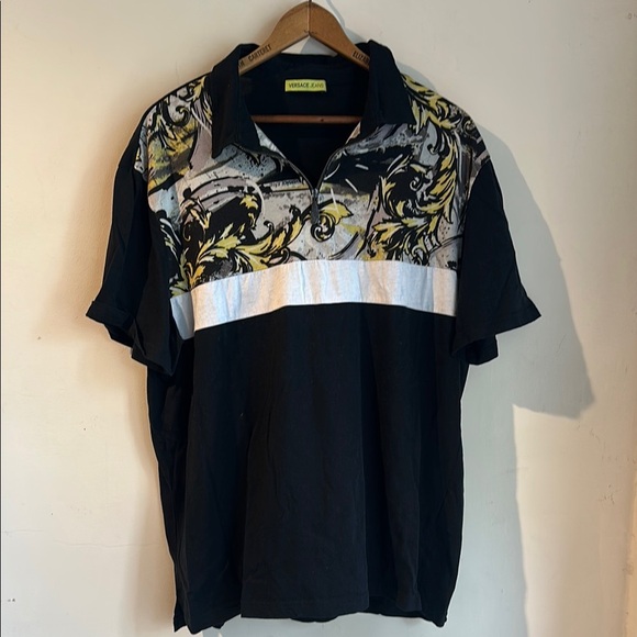 Versace Jeans Black and Yellow Graphic Men's Polo Shirt - Picture 1 of 6